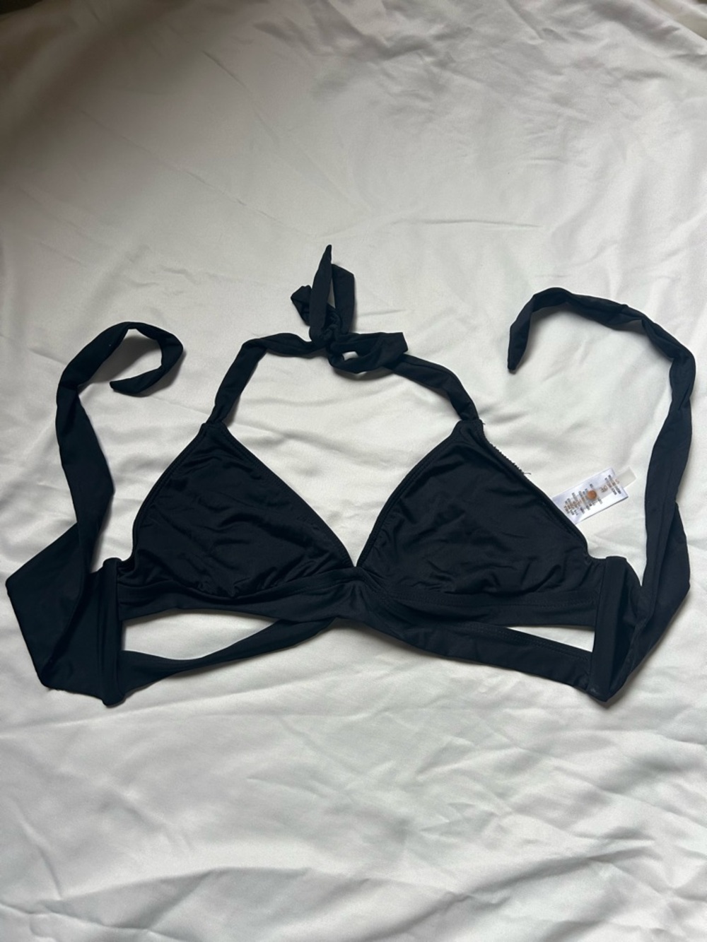 Black bikini top with tie straps